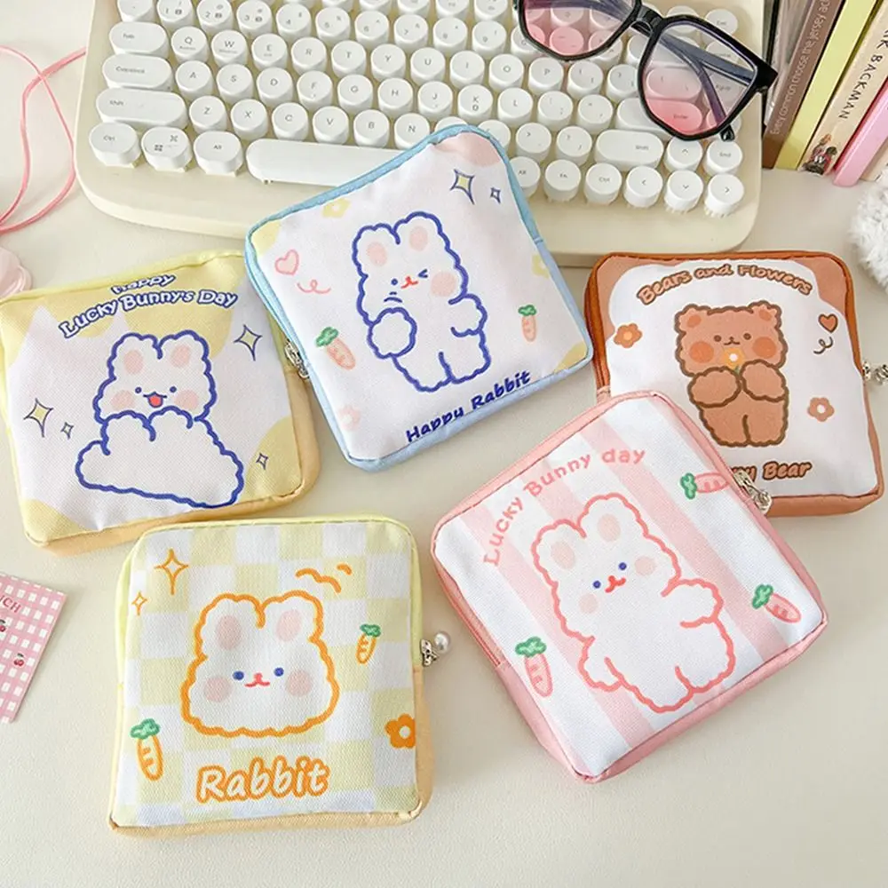 Cartoon Bear Rabbit Sanitary Mat Bag Credit Card Holder Makeup Organizer Tissue Storage Cosmetics Napkin Change Purse Girls