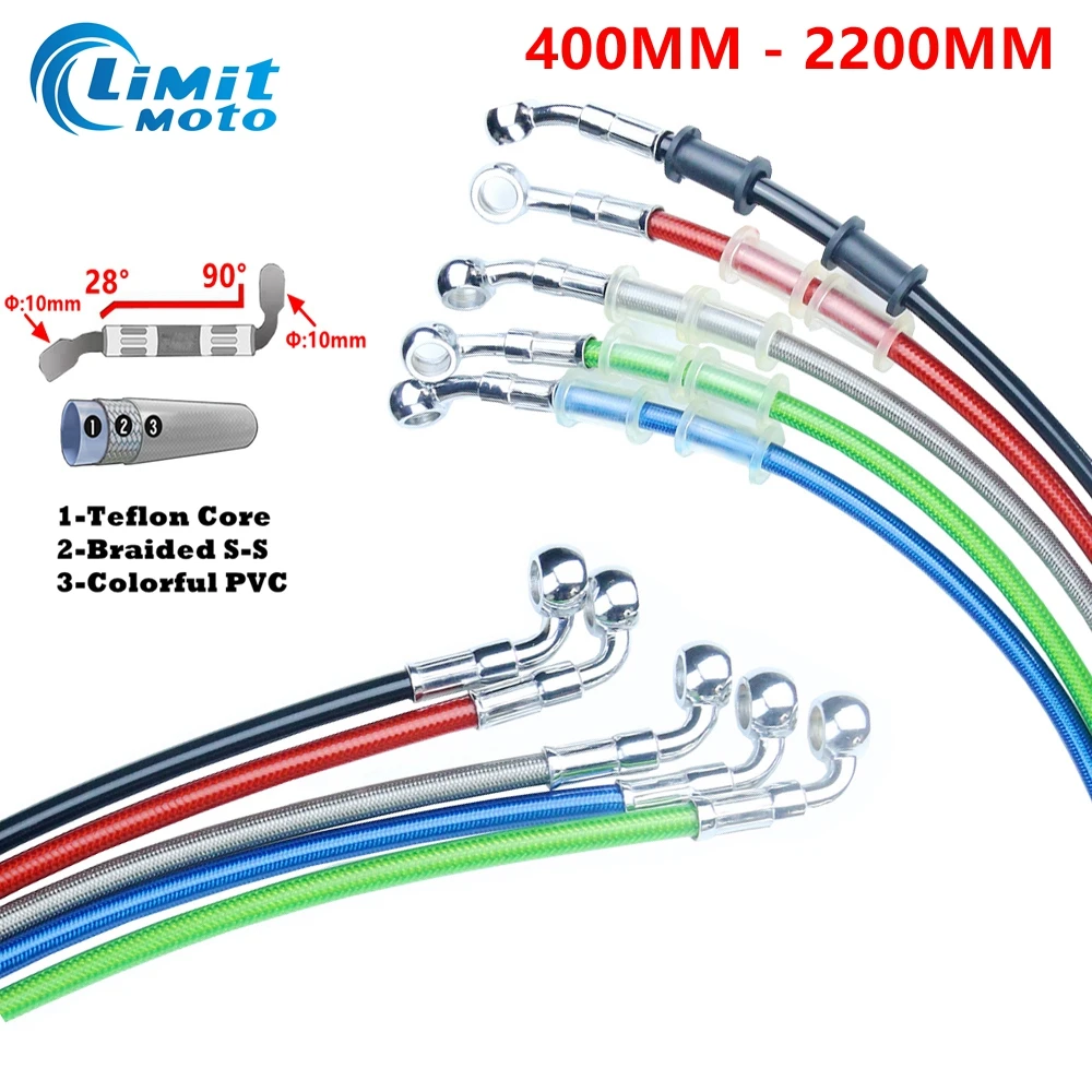 Motorcycle Brake Hose Braided Steel Hydraulic Reinforce Brake line Clutch Oil Hose Tube 400 To 2200mm 90-28 degree