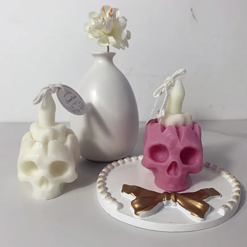 Creative Halloween Torch Skull Head Aromatherapy Candle Silicone Mold DIY Gypsum Dropping Glue Pendant Grinding Tool