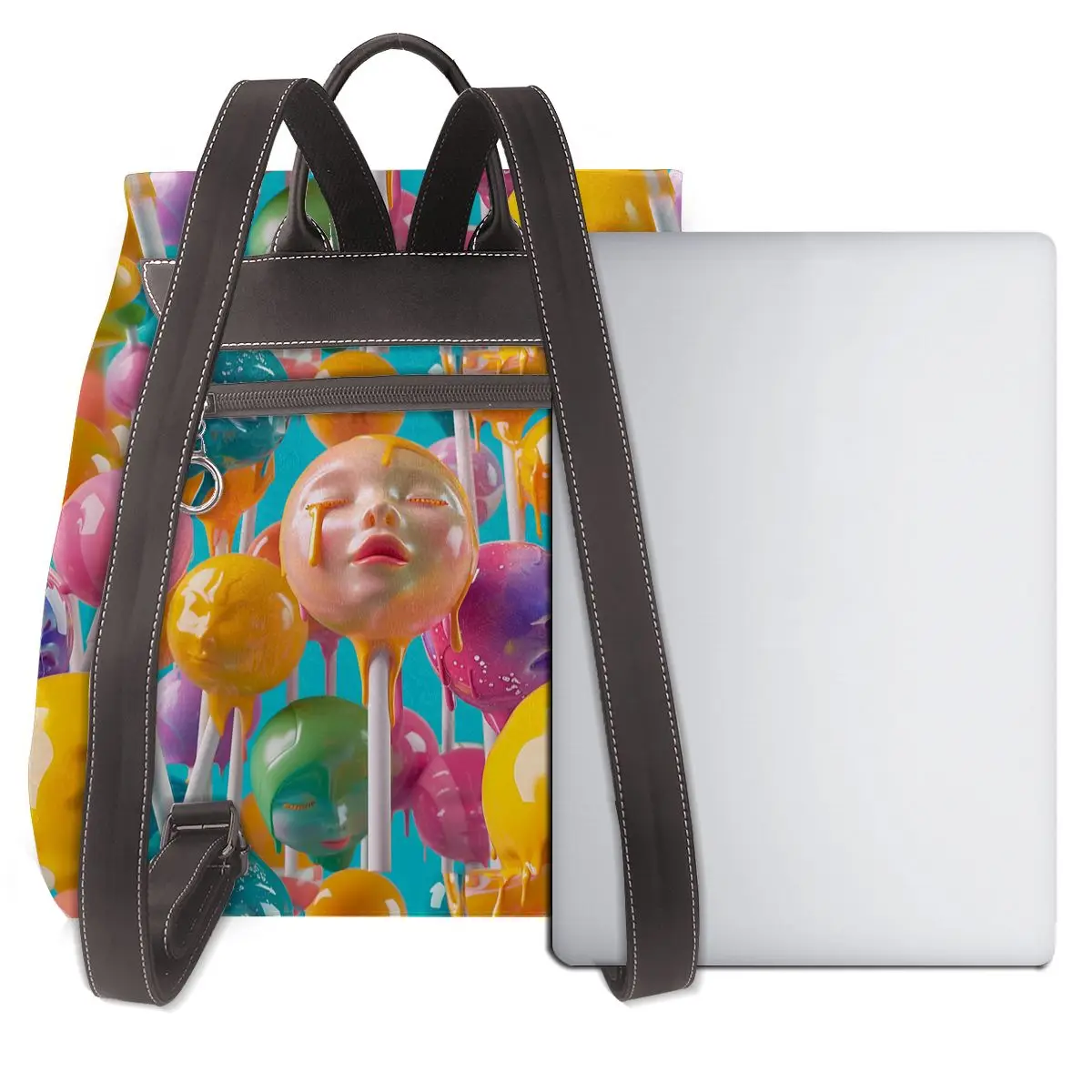 초현실적 드리핑 페이스 3D 패턴 새로운 핫 여성 백팩 디자이너 고품질 가죽 심플 패션 대용량 백팩