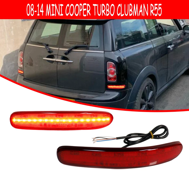 Red LED Rear Bumper Reflectors Lights For 2008-2014 Mini Cooper Clubman R55, Function as Tail/Brake, Turn Signal, Rear Fog Light