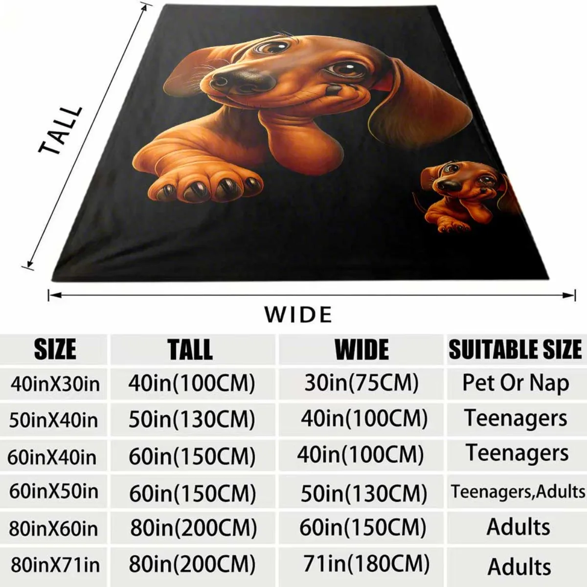2026 New Arrival Flannel Blanket 1pc Cozy Dachshund Print Flannel Blanket Soft, Warm, and Tear-Resistant Perfect Gift for Friend