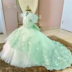 Custom Flower Girl Dress Birthday Wedding Sleeveless First Communion Lace Princess Wedding Beauty Pageant Dream Kids Ball