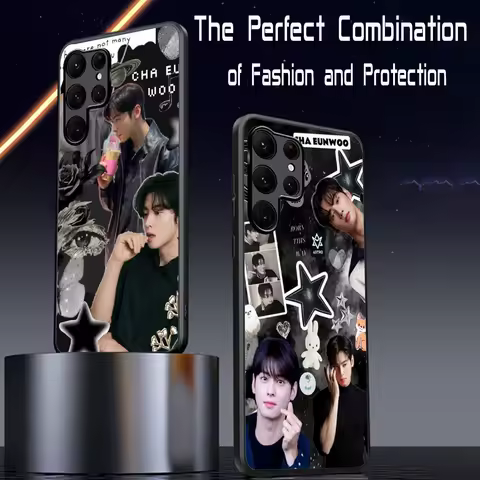 Handsome boy Cha EunWoo ins Phone Case For Samsung Galaxy S25 S24 S23 S22 S21 S20 Plus Ultra Note20 Soft Black