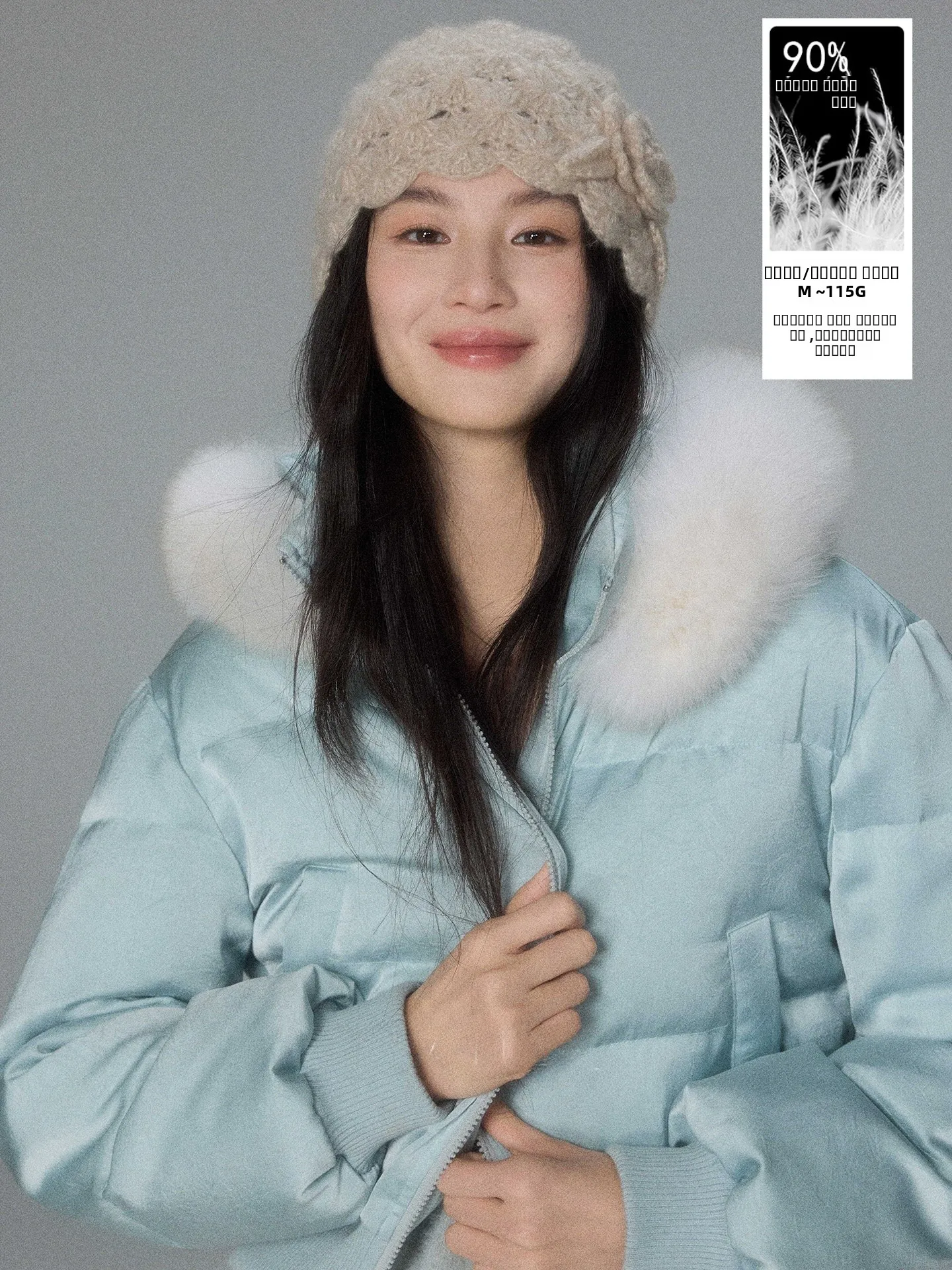 

Eryang Design Removable Fur Collar Hooded 90 White Du down Puffer Jaet Women's Versatile Thi Warm Winter Polyester Fiber
