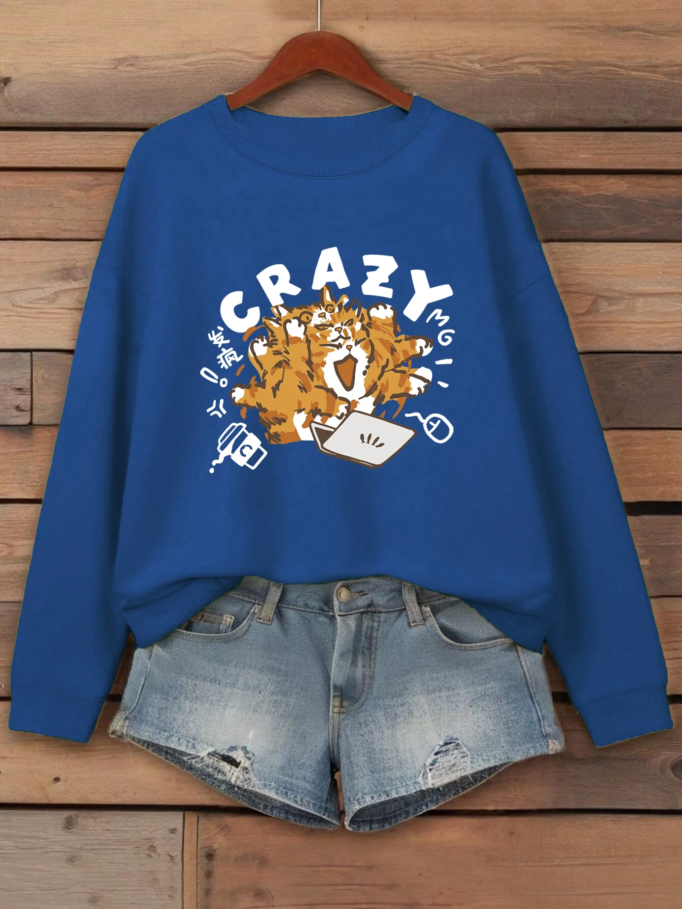 Crazy Working Coffee Cat Pattern Streetwear Donna Girocollo Felpa casual Autunno Pullover allentato Jogging Abbigliamento in pile