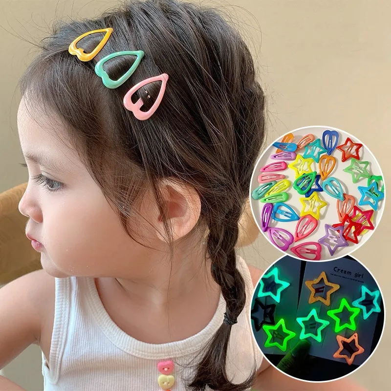 10PCS Candy Color Luminous Star Hair Clips For Kids Girls Headwear Metal Barrettes Cute Heart BB Clips Hairpins Hair Accessories