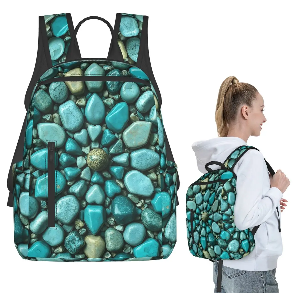 Li Teal Natural Stone Style Pebble Backpack Student BookBag Children School Bag Computer Shoulder Bags Boys Girls
