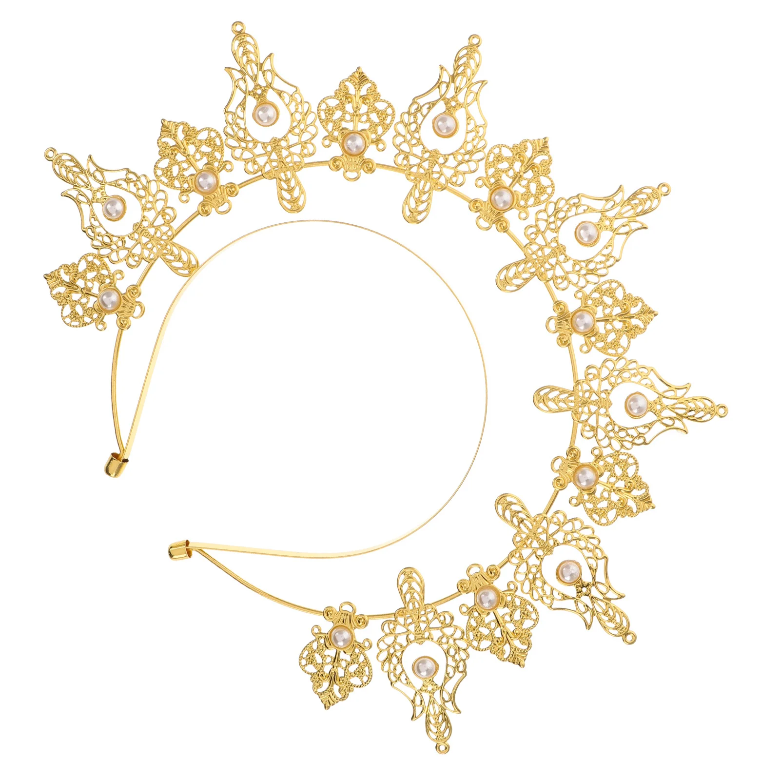 Fascia per capelli con corona di perle dorate Elegante copricapo da sposa per matrimoni, feste, balli, festival, accessori per capelli, dea Halo Tiara