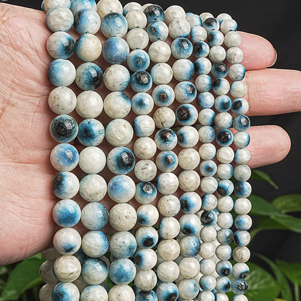 Natural Blue Ice Stone Beads Strands 6/8/10mm Round Loose Beads For Bracelet Necklace DIY Accessories 7.5''/15''