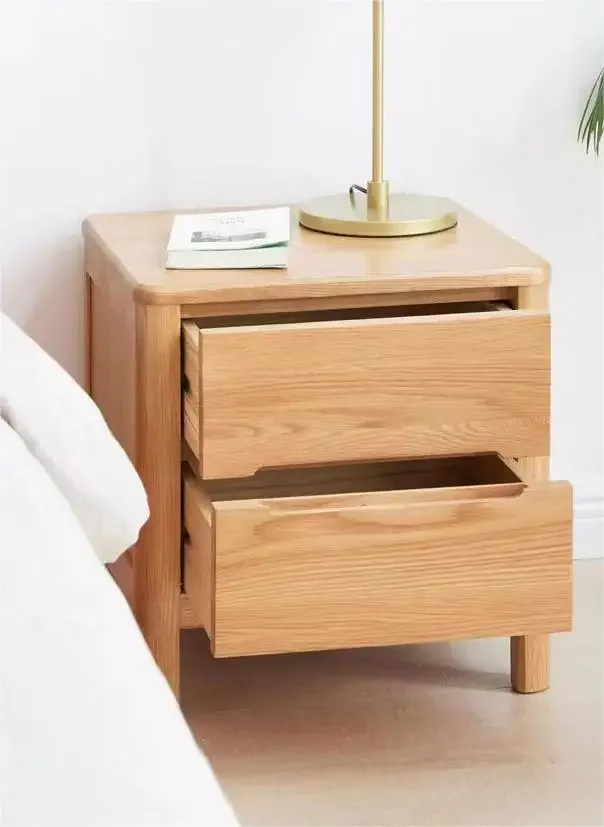 Modern simple pure solid wood bedside table two drawer bedside table lamp table log bedroom furniture