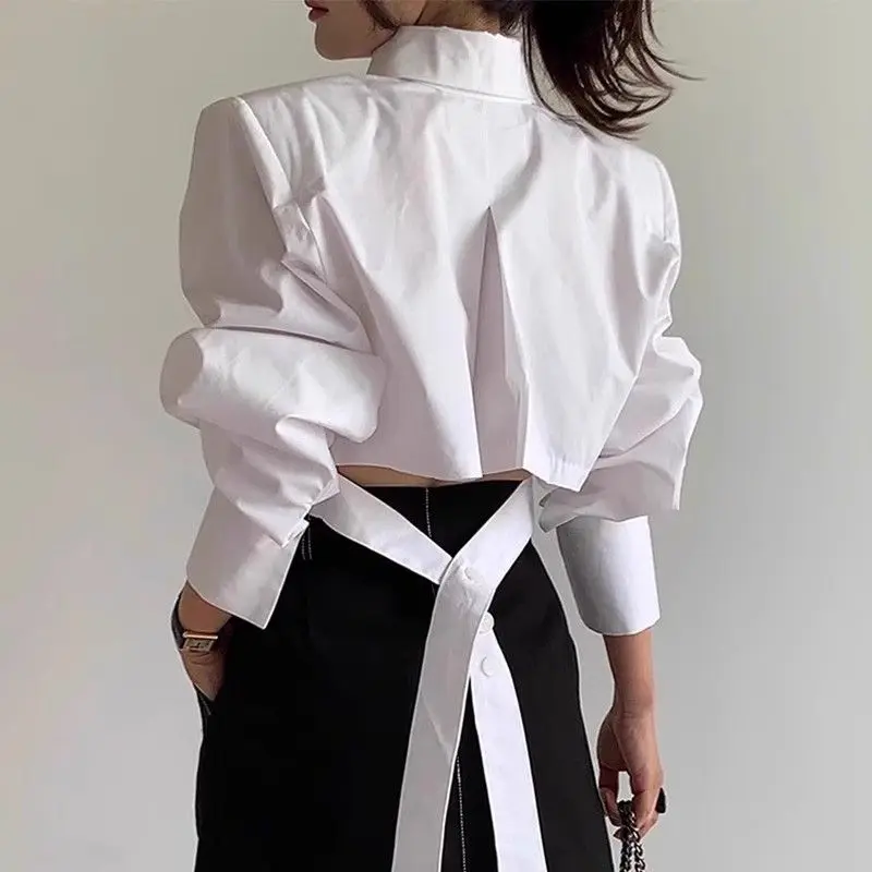 Spring Autumn New Fashion Turn-down Collar Long Sleeve Solid Color Blouses Women\'s Clothing Back Hollow Out Korean Trend Shirts