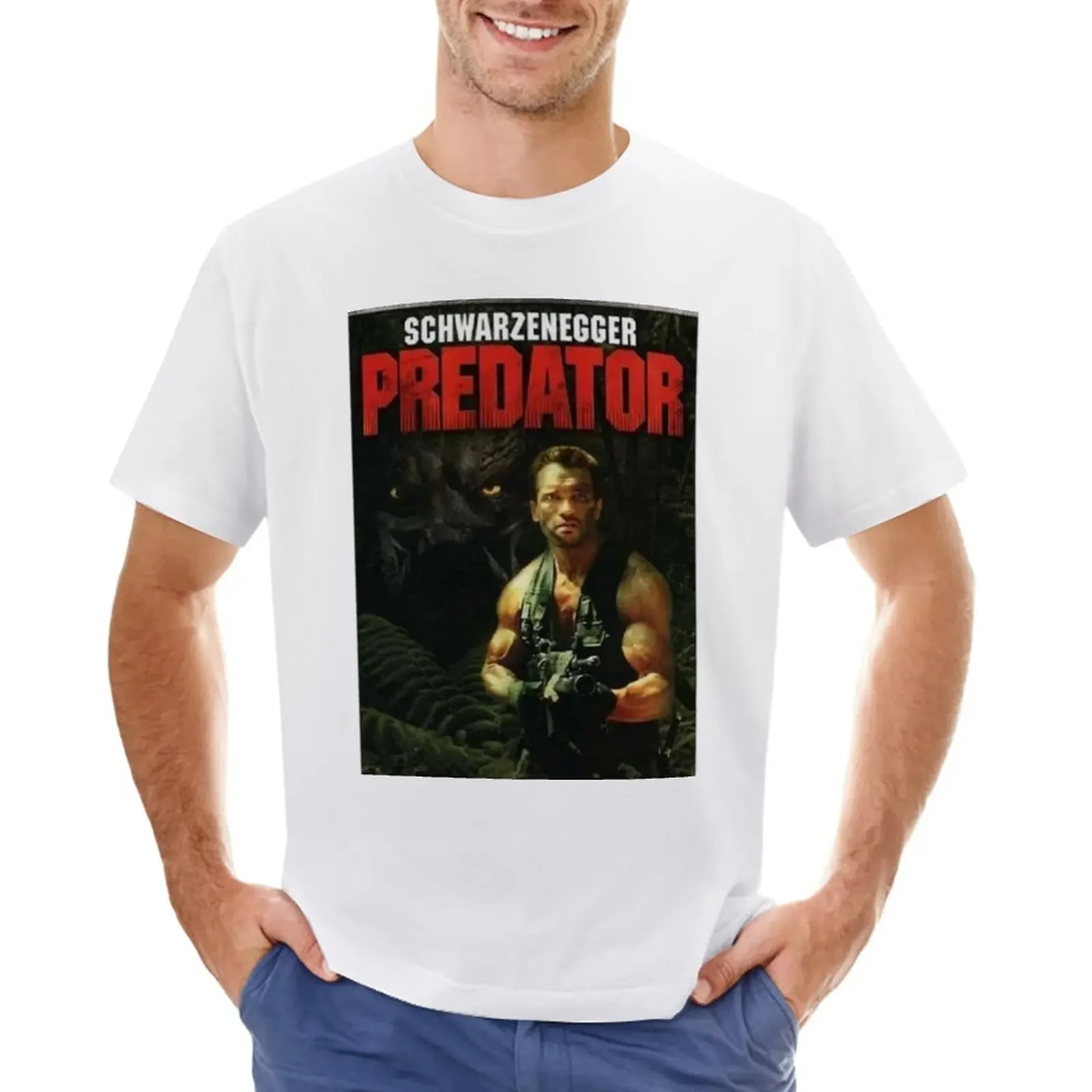 Predator by Arnold Schwarzenegger Movie Poster T-Shirt anime clothes oversizeds tshirts for men