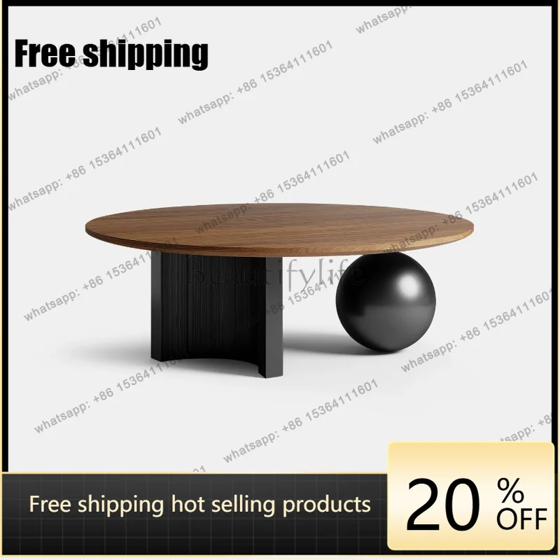 YJ Round Solid Wood Coffee Table Italian Minimalism Geometric Art Designer Luxury High Grade Living Room Household Tea Desk