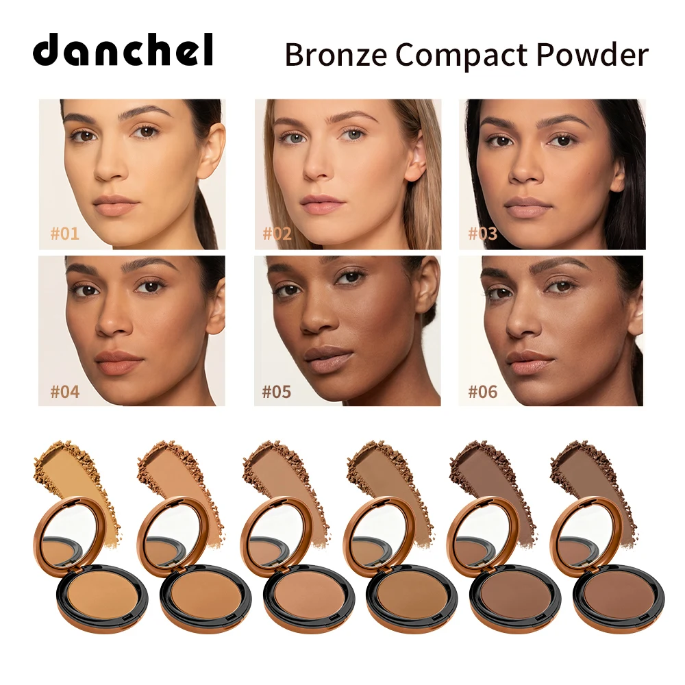 Bronze Compact Powder Long-Lasting Smooth Matte Bronze Finish Natural Brightening Conceal Flaw Even Skin Tone Powder With Mirror