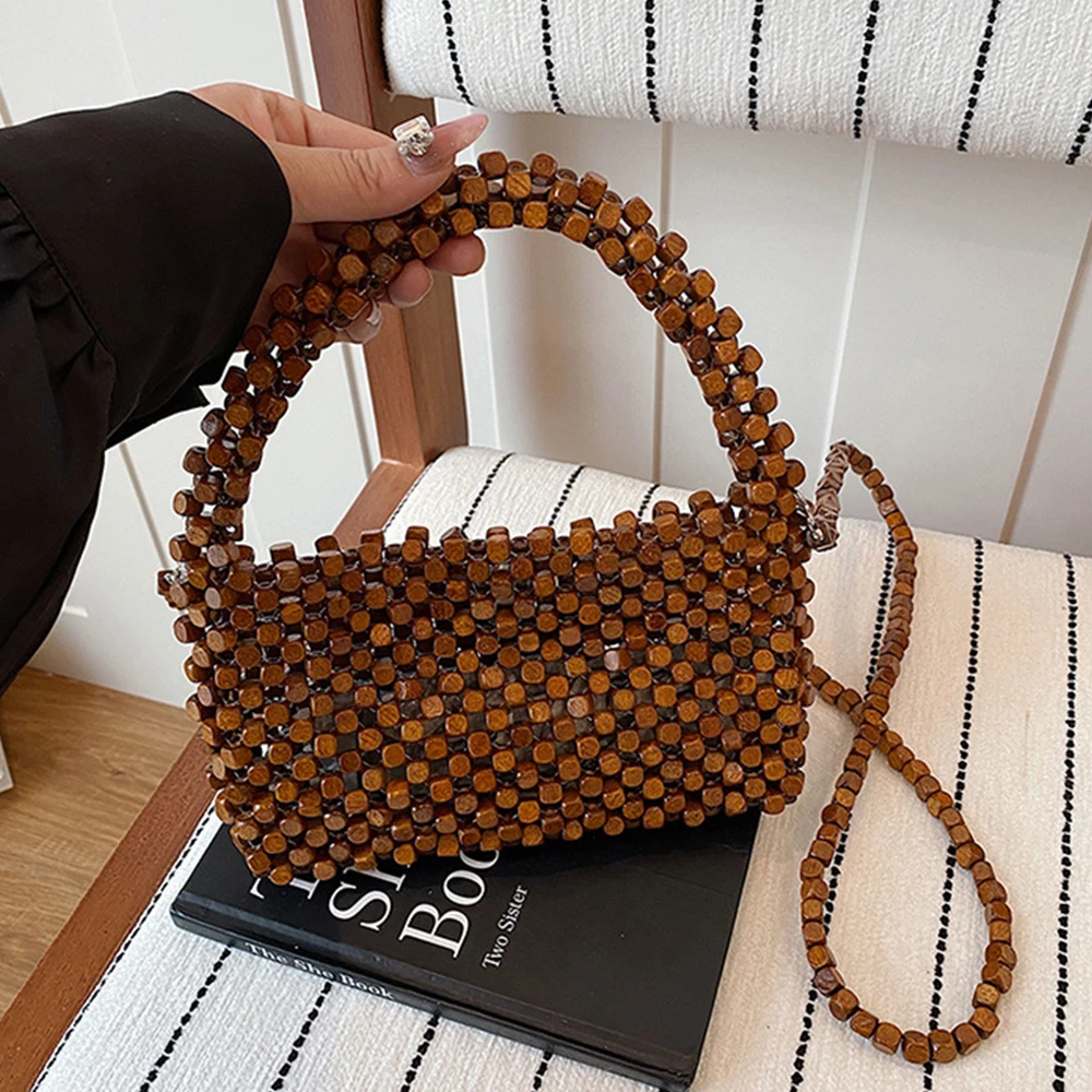 

Acrylic Beading Women Handbag Hollow Woven Shoulder Bag Handmade Crochet Crossbody Bags for Women Evening Bag NEW Clutch Purses