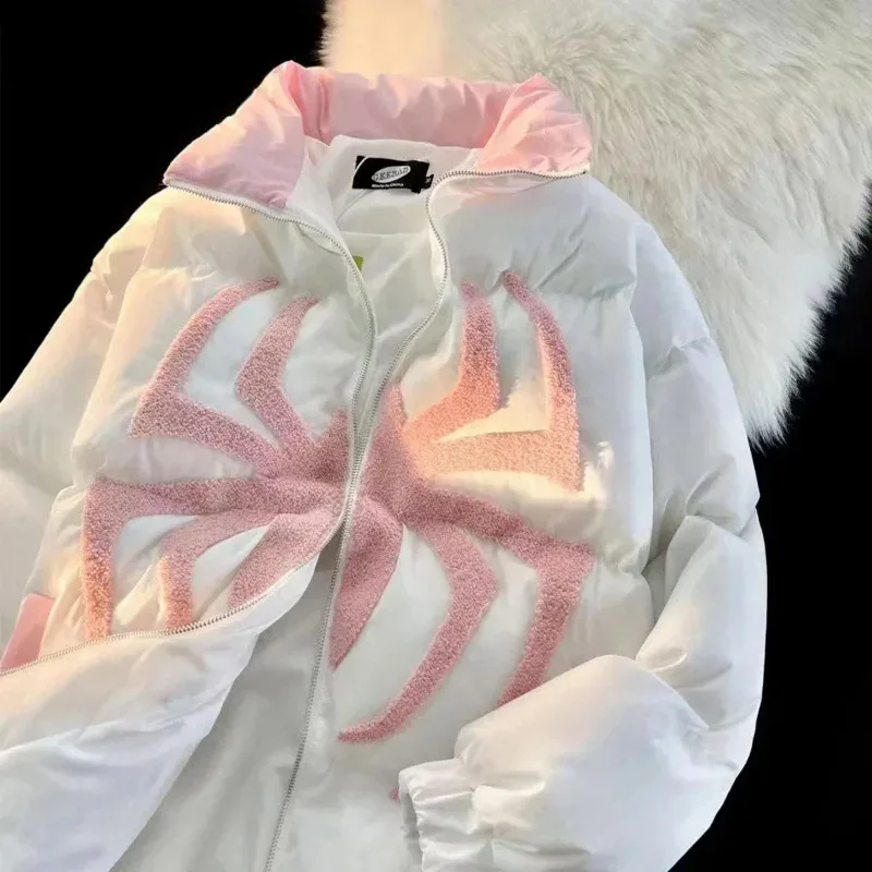 Una arena de osos americano Retro araña flocado ropa acolchada de algodón para hombres y mujeres invierno suelto Ins cálido 2025 nuevo