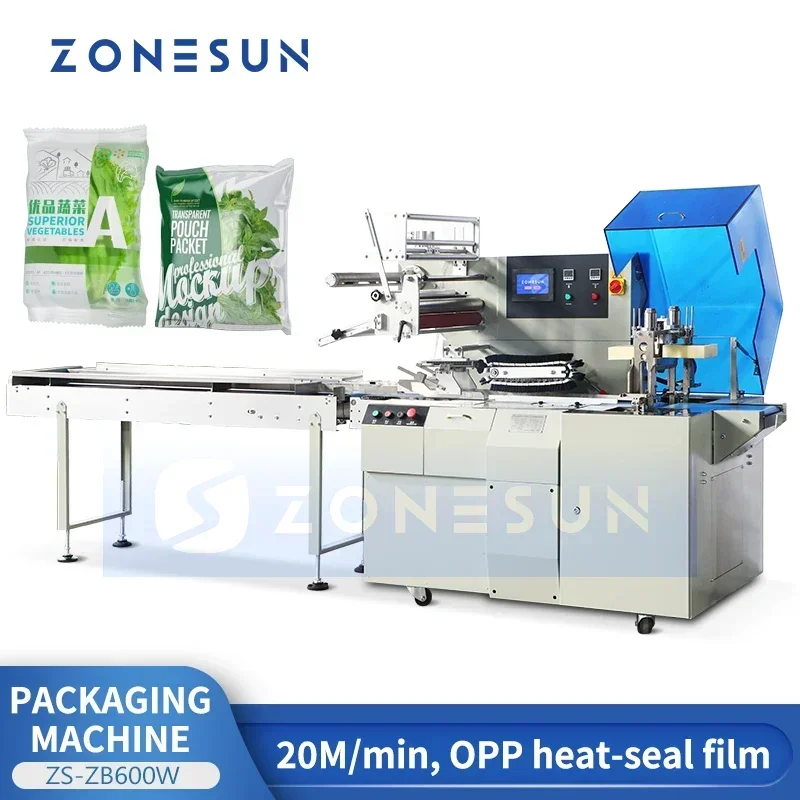 Zonesun ZS-ZB600W Horizontal Flow Wrapper HFFS Machine Pillow Vegetable Flow Wrap Packing Machine