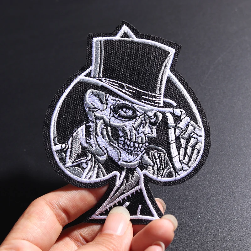 Mr. Spades Skull (Size:10X7.9cm) DIY Cloth Badges Patch Embroidered Applique Sewing Label Clothes Stickers Apparel Ornament