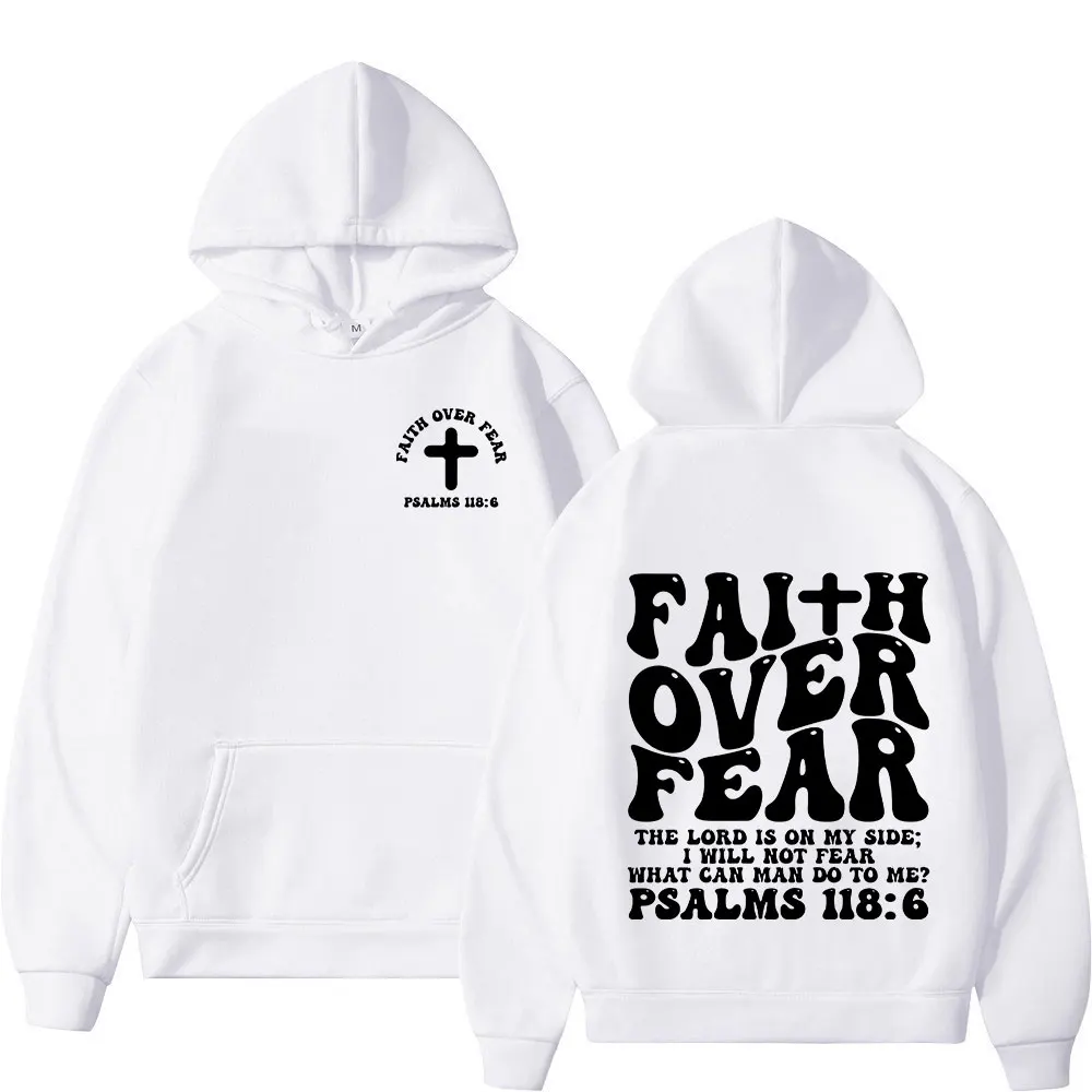 Aesthetic Christian Jesus Faith Over Fear Bible Verse Hoodies Men Women Fashion Harajuku Oversized Sweatshirts Fleece Pullovers