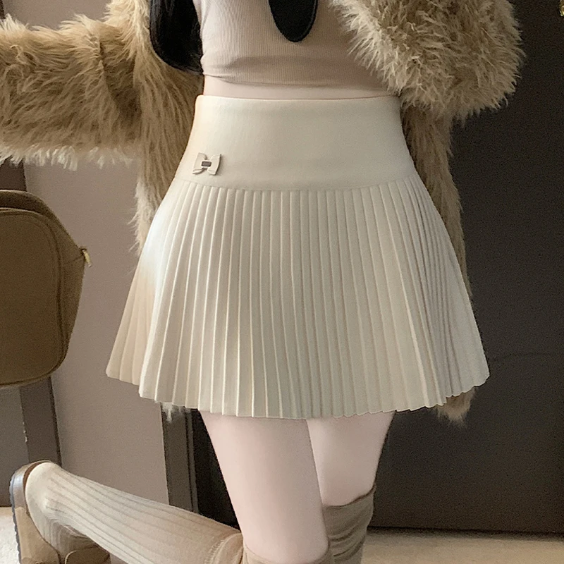 

Pleated Mini Skirts Korean Fashion Sweet High Waist Ladies Casual Woolen Short Skirts Female Clothes 2025 New Autumn