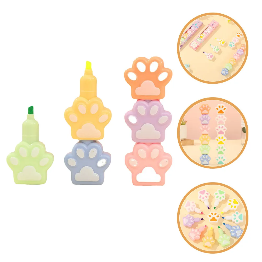

1Set Cat Paw Highlighters Cartoon Small Colored Highlighters Plastic Portable Highlighter Pens for School Office Journaling Note