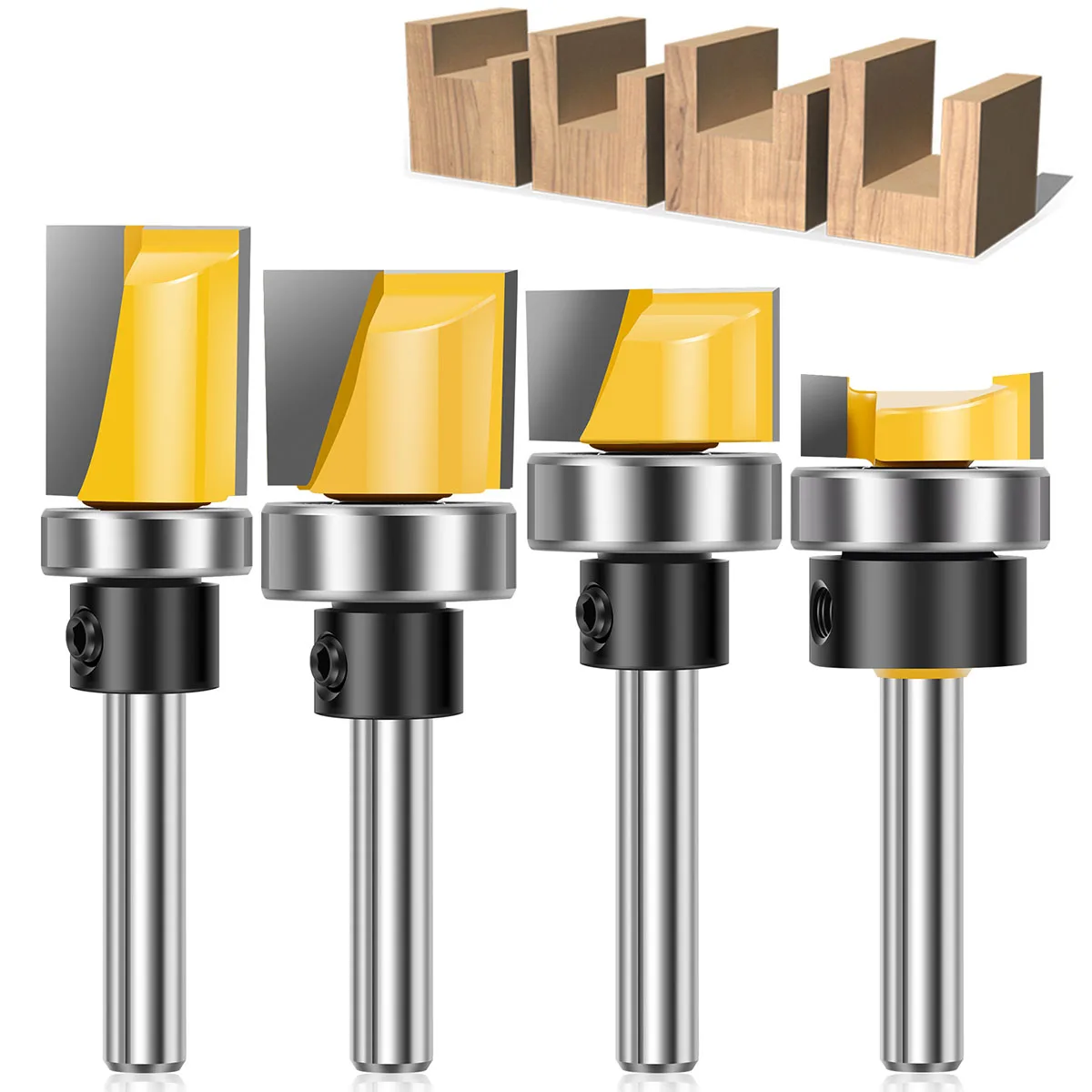 

4Pcs Flush Trim Router Bit Wear Resistant Carbide Mortise Router Bits 1/4 inch Shank Wood Trimmer Cutter Woodworking Milling C