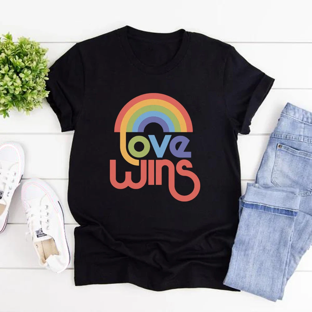 Love Wins T-Shirt Rainbow Pride Tshirt LGBT Shirts Unisex Short Sleeve T-shirt Love Is Love Tee Streetwear LGBTQ Tops