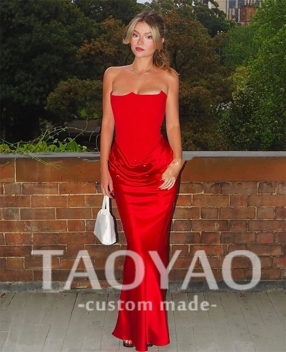 

Red Prom Dresses Customized Mermaid Satin Off Shoulder Pleat Evening Dress Vestidos De Gala Corset платье женское вечернее