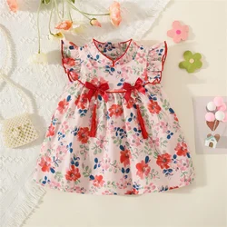 Baby Girl'S Dress New Summer Children'S Sweet Flower Bow Tassel Flying Sleeves Cool Cotton Chinese Style Qipao