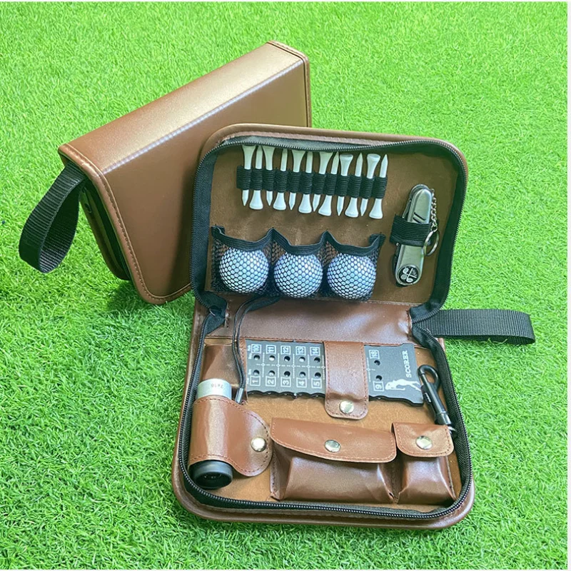 Golf Kit Pack Faux Leather Tool Carrying Bag with Ball Accessories Easy to Carry Multifunction Golf Accessories Storage Bag