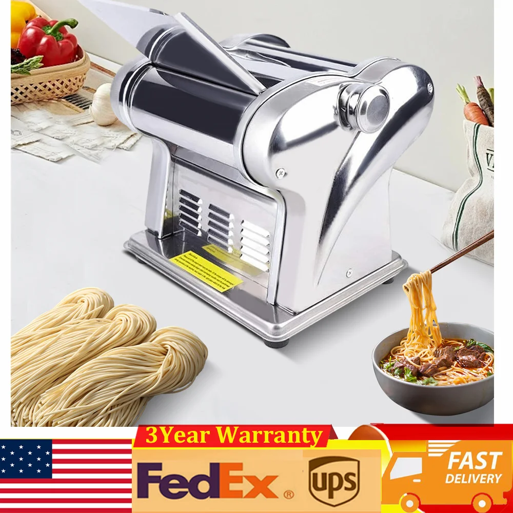 110V Stainless Steel Automatic Noodles Dumpling Dough Skin Maker Pasta Dough Roller Adjustable Thickness for Homemade Noodles