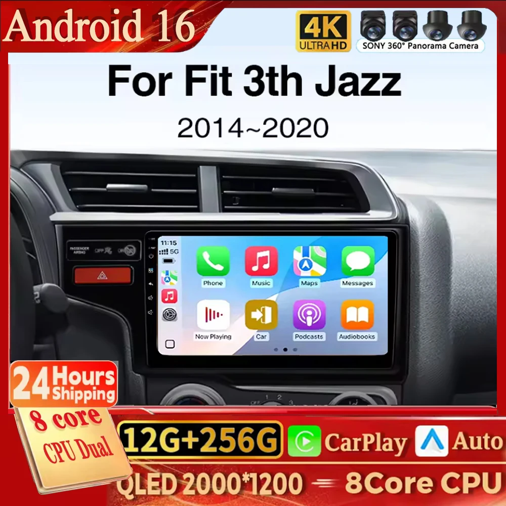 

Автомагнитола Android 16 для Fit 3th Jazz 2014-2020 с Carplay, мультимедийный видеоплеер, навигация GPS, головное устройство, WIFI, RDS, 4G, BT