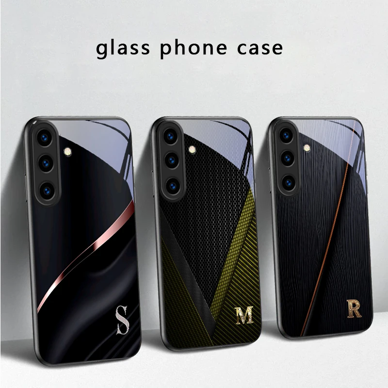 

Elegant letter 'S M R' For Samsung Galaxy S20 S21 S22 S23 Plus S24 FE S25 Ultra S26 Edge S25+ S20+ S22+ Black Glass Phone Case