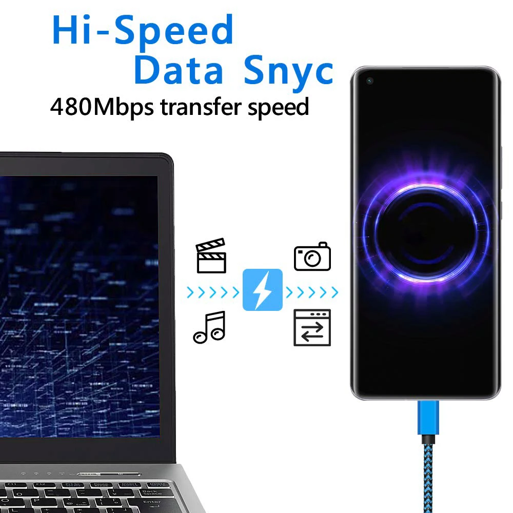 USB Typ C Kabel Datum Sync 2,4 A Schnelle Lade Nylon Geflochtene Draht Ladegerät Kabel Für Samsung Huawei Android Handy 1M 2M 3M – Detail 6