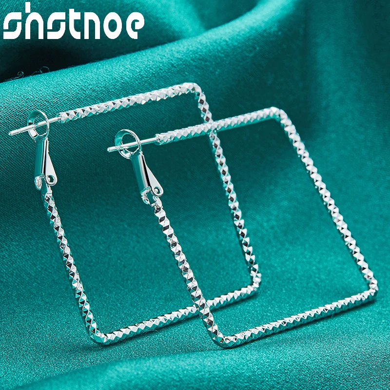 

SHSTONE 925 Sterling Silver 50mm Square Hoop Earrings For Women Party Engagement Wedding Fashion Charm Jewelry Valentines Gift