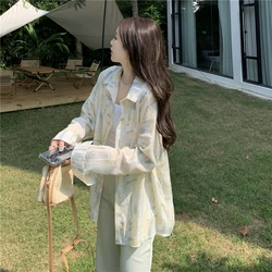 Long Sleeved Women Chiffon Shirts Summer Tie-dyed Lightweight Thin Sunscreen Blouse Loose Casual Top Shirts