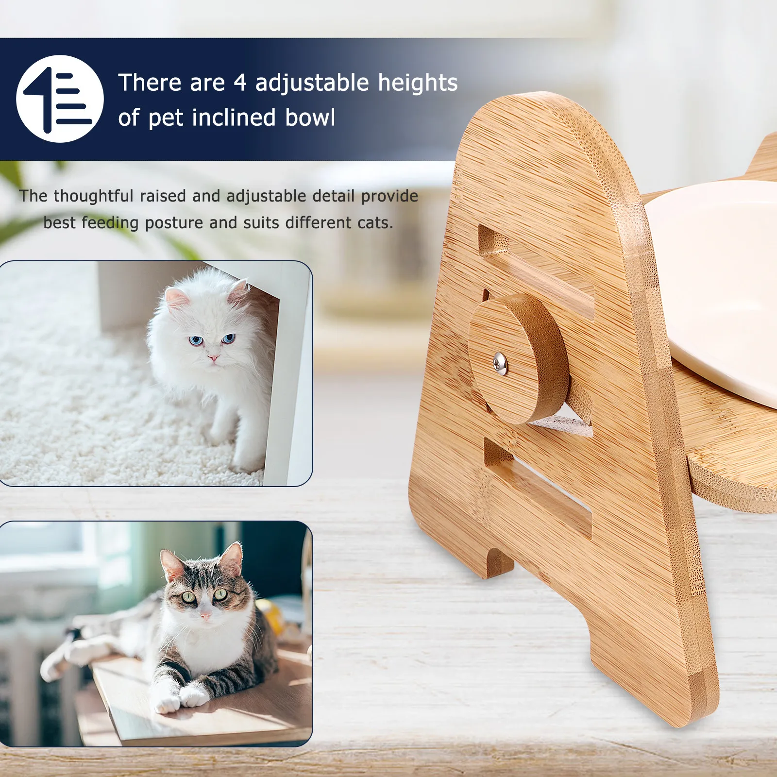 

Керамическая миска для кошек на деревянной регулируемой подставке: удобная кормушка для кошек и собак