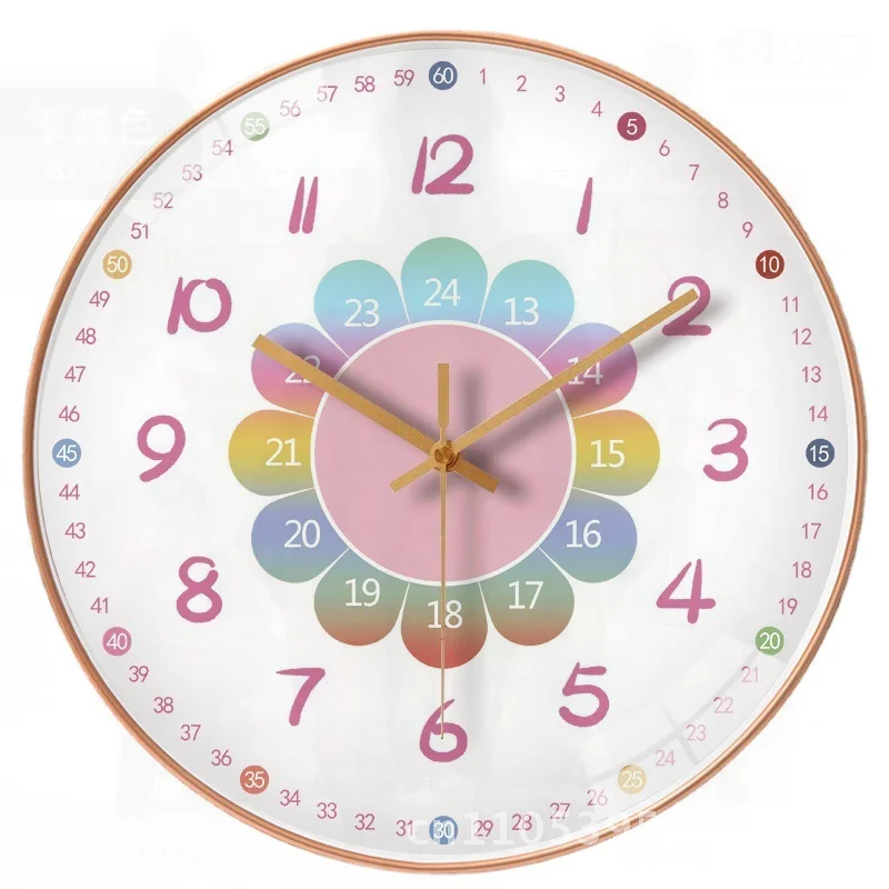 8 Inch 20cm Cartoon Creative Early Education Wall Clock Mute Quartz Movement round Shape Single-Sided Home Living Room Decor