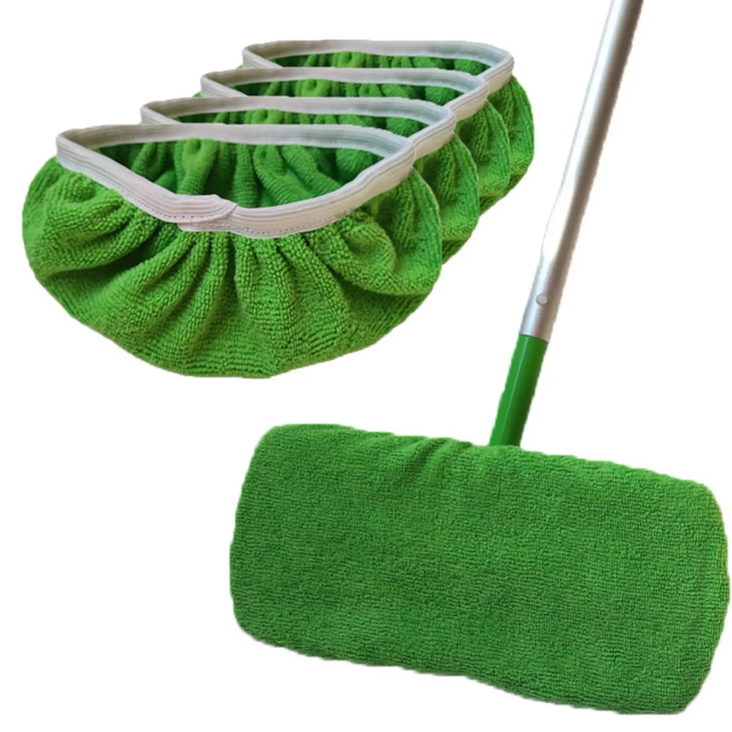 Almofadas de esfregão de microfibra reutilizáveis, varredor de piso de móveis verdes, panos de limpeza úmida e seca, substituição de cabeça de esfregão, toalha de pano lavável