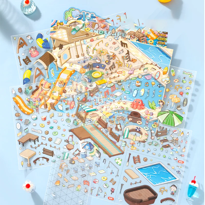 

Mr. Paper Manufacturing Scenery Sticker Pack 7 sheets/pack Cartoon Water Science Officer Food Street Sticker Home Decoration