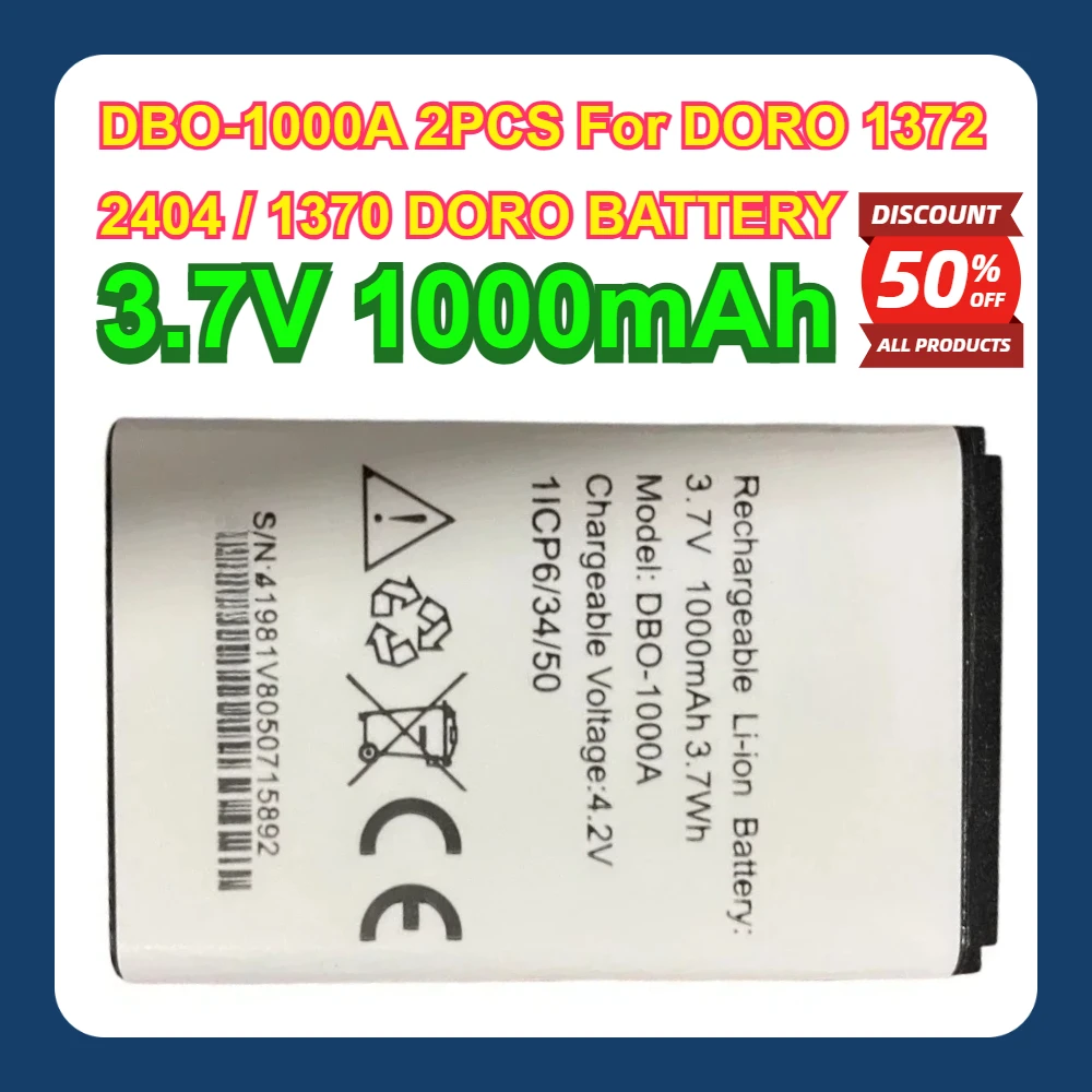 

DBO-1000A 2PCS 3.7V 1000mAh For DORO 1372 / 2404 / 1370 DORO BATTERY