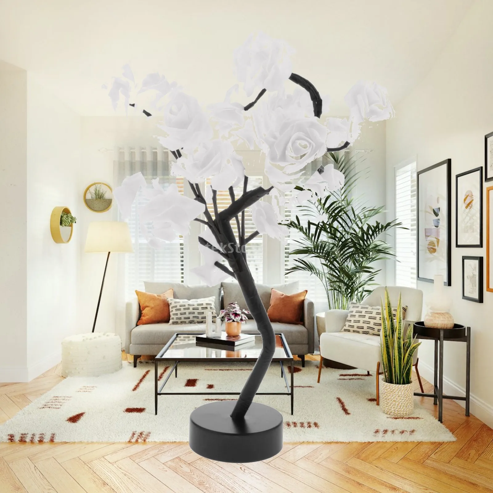 Flexible Rose Branch Tree Lamp Fairy Lights 24 LED USB Cord Powered for Indoor Outdoor Table Decor Anniversary Gift