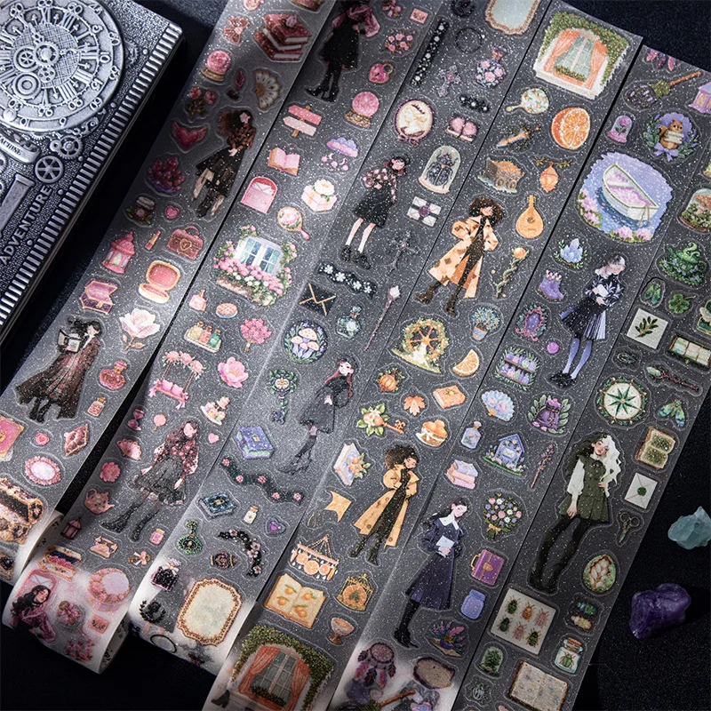 1Roll/2Roll Whimsical PET Sticker Collection for Girls Enchanted Pact Series in 6 Elegant Vintage Designs