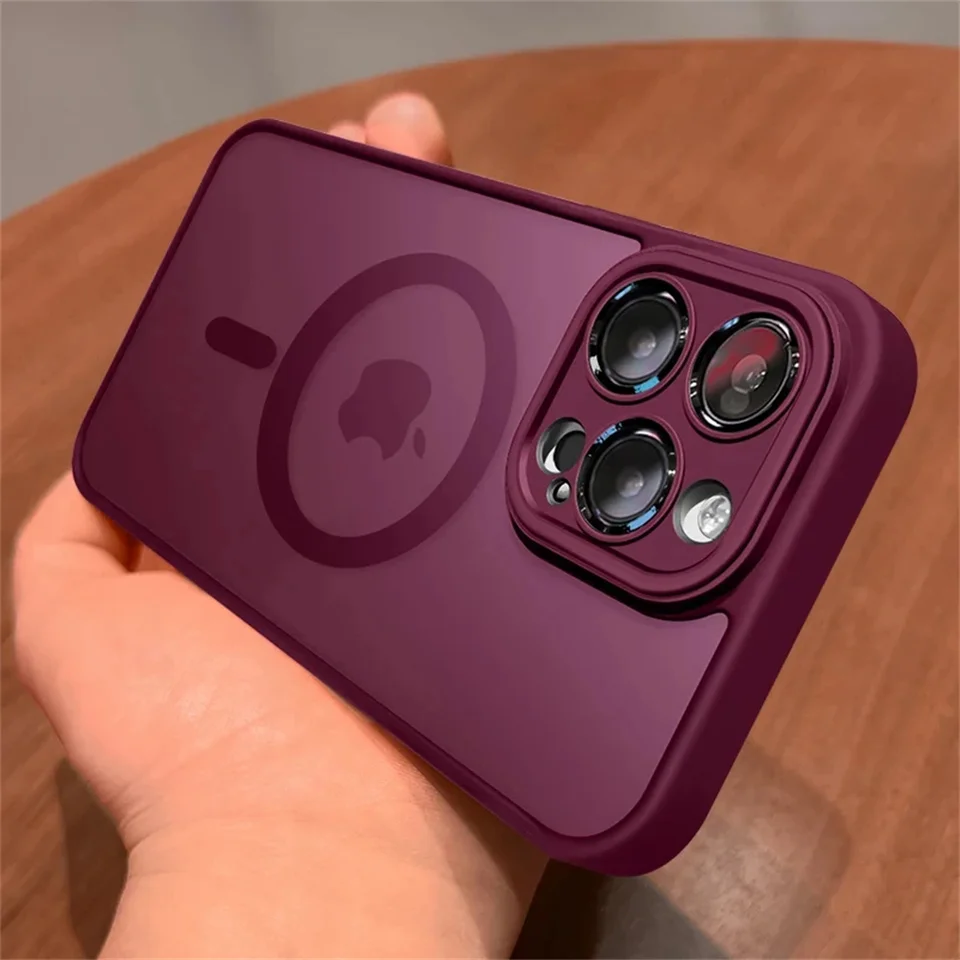 Funda con protección de lente para iPhone 11 12 13 Proa Mx mini 15 16 Plus iPhone 16 15 14, mate translúcida, carga inalámbrica Magsafe