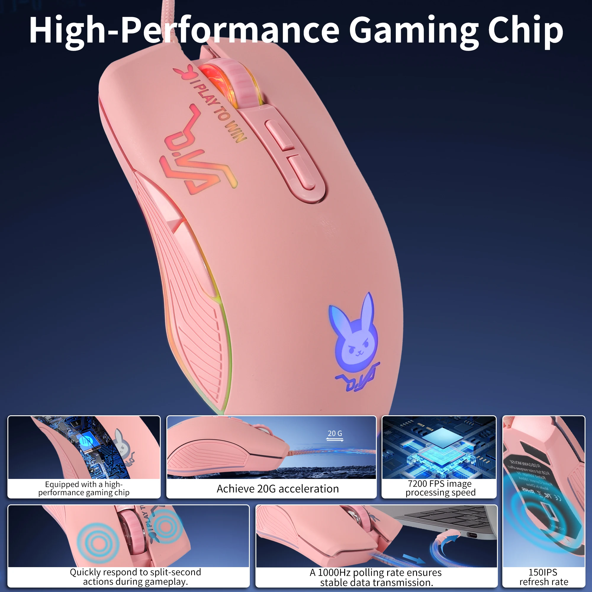 Type-C Interface Wired Game Mouse RGB Light Effect DPI Button Supports Macro Programming Wide Compatible Gaming Mouse 7200 DPI