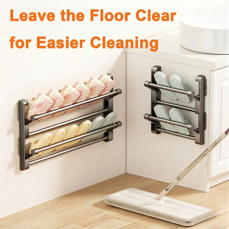 Simple Wall Mounted Shoe Rack, Bathroom Slipper Hook Holder, Drainage Storage & Drying Rack for Shoes Slippers Organizer