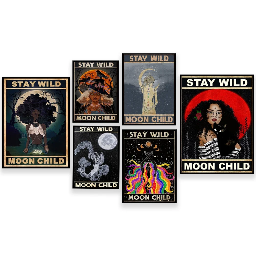 Ruye Moon Children Retro Poster, Mermaid Ruye Moon Children, Butterfly Girl, Heal Girl Moonlight, Magic Girl Black Cat Poster