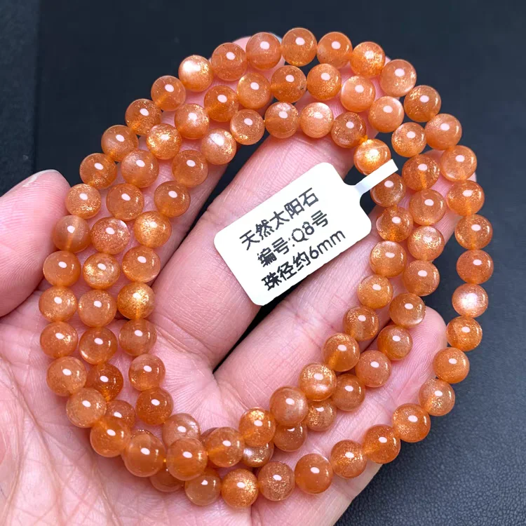 Natural Arusha Orange Strawberry Quartz 3 Laps Beads Bracelet Heliolite 6mm Sunstone Fashion Jewelry Crystal Women Men AAAAAA