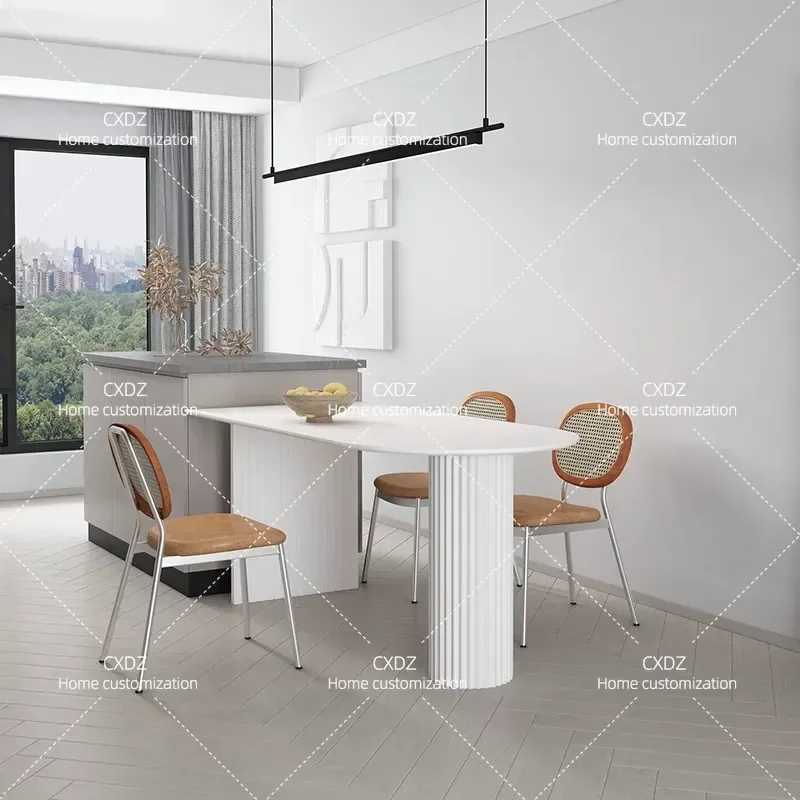 Nordic Solid Wood Dining Table Small Apartment Island Light Luxury Pure White Rock Slab Wall Mounted Household Table